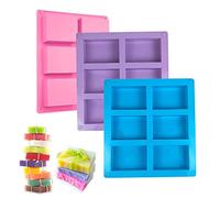 Stampo Silicone Rettangolare, 3 Pezzi Stampo per Saponette, 6 Cavità Stampi per Sapone Fai da te, 3 Colori Stampo Silicone Adatto per Sapone Budino Cubetti Ghiaccio