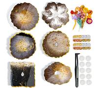 Stampo Sottobicchiere Resina Stampi Resina Epossidica 6 PCS Stampi per Resina Epossidica Fiori Secchi Foglia d'oro e Protezione Dita per Sottobicchieri per Decorazione Domestica Fai-da-Te