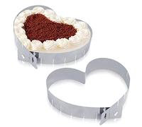 Stampo Torta Cuore Regolabile, 2 Pezzi Teglia Cuore per Torte, Tortiera a Forma di Cuore in Acciaio Inox, Stampo per Torta a Forma di Cuore Dimensioni Variabili, Senza Fondo, Argento