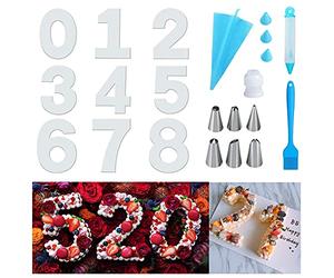 Stampo Torta Numero 0-9, Stampi per Dolci Numeri Grandi, Stampi per Torte Numeri 10 pollici con Beccucci Sac a Poche e Sacca Poche per Dolci, 18 Pezzi per Matrimoni Compleanni Anniversari (10 pollici)