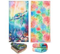 stampringt King Size Cute Tie Dye Turtle Beach Asciugamani Set di due pezzi per le ragazze, grande tessuto di asciugamano in microfibra super spesso per due persone, 75 x 150 cm