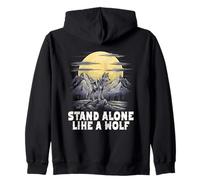 Stand Alone Come Un Lupo Moonlit Mountainscape Felpa con Cappuccio