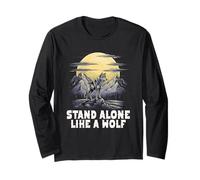 Stand Alone Come Un Lupo Moonlit Mountainscape Maglia a Manica