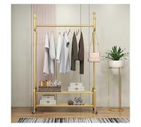 Stand Appendiabiti A 2 Livelli, Piccolo Appendiabiti Multiuso Con Ruote, Appendino Con 4 Ganci, Porta Abiti Da Camera, Per Camera Da Letto, Soggiorno, Ingresso(Gold,60x175x40cm)