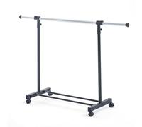 Stand Appendiabiti Allungabile con Ruote, Porta Abiti a Rotelle Robusto Regolabile in Altezza e Larghezza, Barra Estensibile con Ripiano Portaoggetti e Rotelle, Portata Max 80 kg