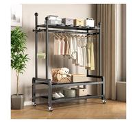 Stand Appendiabiti, Attaccapanni In Metallo Con Ruote, Appendiabiti Da Terra, Vestitore, 1 Barra Appendiabiti, Metallico Con Supporto Per Scarpe(Black,120x170x35cm)