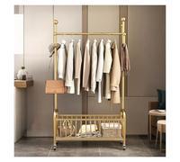 Stand Appendiabiti Con Ruote, Attaccapanni Barra Metallo, Appendiabiti Singolo Da Terra, Metallico Con Supporto Per Scarpe, Con Ripiano Portaoggetti(Gold,100x170x36cm)