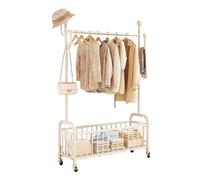 Stand Appendiabiti Con Ruote, Attaccapanni Barra Metallo, Appendiabiti Singolo Da Terra, Metallico Con Supporto Per Scarpe, Con Ripiano Portaoggetti(White,80x170x36cm)