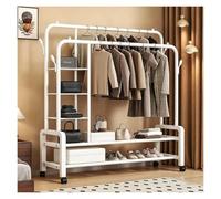 Stand Appendiabiti con Ruote, Doppia Barra Stender con Ripiani e Ganci | Organizzatore per armadio autoportante con doppia barra, ripiani, ganci e ruote bloccabili(White,130cm/51.2in)