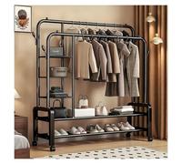 Stand Appendiabiti con Ruote, Doppia Barra Stender con Ripiani e Ganci | Organizzatore per armadio autoportante con doppia barra, ripiani, ganci e ruote bloccabili(Black,130cm/51.2in)