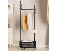 Stand Appendiabiti da Terra in Metallo con Ruote E Cesto Portaoggetti, Appendiabiti Angolare 2 in 1, Appendiabiti Mobile per La Camera da Letto, Oro/Blu/Bianco/Nero