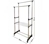 STAND APPENDIABITI DOPPIO CON RIPIANO BASE RUOTE ASTE TELESCOPICHE REGOLABILE