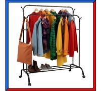 Stand Appendiabiti Doppio con Ruote Attaccapanni per Abiti Moderno con Scarpiera