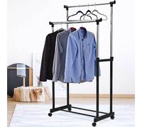 BAKAJI Stand Appendiabiti Allungabile da Terra in Acciaio Telescopico Allungabile con Ruote Attaccapanni 80 x 40 x 90/164 cm (Doppio)