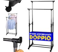 Stand Appendiabiti Doppio con Ruote Stender Regolabile in Altezza 80x40x160cm