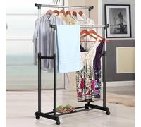 BAKAJI Stand Appendiabiti Allungabile da Terra in Acciaio Telescopico Allungabile con Ruote Attaccapanni 80 x 40 x 90/164 cm (Doppio)