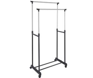 Stand Appendiabiti Doppio con Ruote Stender Regolabile in Altezza 80x40x160cm