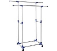 Stand Appendiabiti Doppio in Acciaio con Ruote e Aste Telescopiche Regolabile