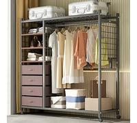 Stand Appendiabiti in Metallo, Armadio Aperto con Ripiani, Appendiabiti con Ruote et Scaffalatura, Attaccapanni con Scarpiera per Ingresso, Salvaspazio 118x40x165cm, Bianco