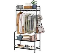 Stand Appendiabiti in Metallo,Stendino durevole salvespazio di grande capacità con piu scaffali conDesign a doppia asta di sospensione, grande capacita di stoccaggio,74*40*168cm (Nero, 168*74*40cm)
