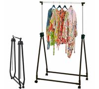 Stand Appendiabiti Pieghevole in Acciaio Asta Allungabile Regolabile con Ruote