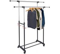 Stand Appendiabiti Salvaspazio in Acciaio con Ruote Aste Telescopiche Regolabile in Altezza e Larghezza (Doppio) Appendiabiti in Acciaio Super Resistente, Modello Doppio, ideale in più occasioni, per