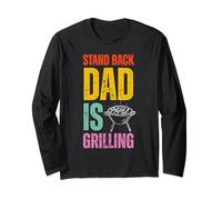 Stand Back Dad Is Grilling Funny BBQ Father's Day Maglia a Manica