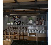 Stand da esposizione al vino, porta d'ingresso a soffitto sospeso, mensola del vino sospeso, ripiani galleggianti in metallo, scaffale per la mostra in bottiglia di liquori, supporto per il