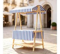Stand da Mercato in Legno Pieghevole, Banco Vendita Portatile a Due Livelli con Tettoia, Design Compatto in Stile Valigia per Fiere Artigianali, Mercati Contadini, Festival(Blue,136cm/53.5in)