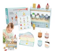 Stand Di Dessert In Legno Per Bambini Per Vendite Di Fantasia In Cucine Da Gioco, Collezione Di Giochi Di Ruolo Con Palline Colorate E Coni Waffle | Attività Di Promozione Di Apprendimento Per Prees