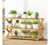 Stand di Piante, Supporto per piante pieghevole a 3 livelli, supporto per piante in bambù per più piante, portafiori, scaffale per piante, tavolo, portavasi per soggiorno, patio, balcone, piante (legn
