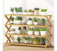 Stand di Piante, Supporto per piante pieghevole a 3 livelli, supporto per piante in bambù per più piante, portafiori, scaffale per piante, tavolo, portavasi per soggiorno, patio, balcone, piante (legn