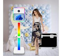 Stand fotografico DSLR con schermo touch da 15,6 pollici, stand fotografico di telecomando APP con luce RGB per feste aziendali di noleggio matrimoniale（White）