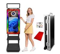 Stand fotografico specchio, schermo tattile da 21,5" con luce quadrata e luce RGB, Mini PC integrato, Magic Mirror Photo Booth per eventi (Black, 21.5in Photo Booth)