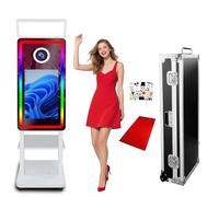 Stand fotografico specchio, schermo tattile da 21,5" con luce quadrata e luce RGB, Mini PC integrato, Magic Mirror Photo Booth per eventi (White, 21.5in Photo Booth)