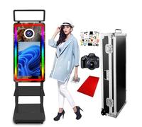 Stand fotografico specchio, schermo tattile da 21,5" con luce quadrata e luce RGB, Mini PC integrato, Magic Mirror Photo Booth per eventi (Black, 21.5in Photo Booth With Camera)