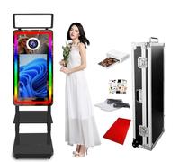 Stand fotografico specchio, schermo tattile da 21,5" con luce quadrata e luce RGB, Mini PC integrato, Magic Mirror Photo Booth per eventi (Black, 21.5in Photo Booth With Printer)