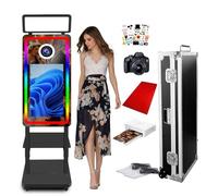 Stand fotografico specchio, schermo tattile da 21,5" con luce quadrata e luce RGB, Mini PC integrato, Magic Mirror Photo Booth per eventi (Black, 21.5in Full Set)