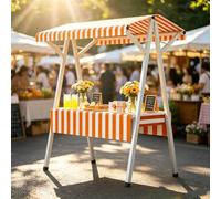 Stand Mercato Esterno con Tenda a Strisce, Espositore Vendita Pieghevole con Struttura Completamente in Acciaio per Mercati Contadini, Mercati Notturni e Festival(Orange,160cm)