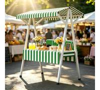 Stand Mercato Esterno con Tenda a Strisce, Espositore Vendita Pieghevole con Struttura Completamente in Acciaio per Mercati Contadini, Mercati Notturni e Festival(Green,190cm)