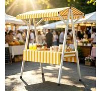Stand Mercato Esterno con Tenda a Strisce, Espositore Vendita Pieghevole con Struttura Completamente in Acciaio per Mercati Contadini, Mercati Notturni e Festival(Yellow,110cm)