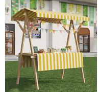 Stand portatile in legno con tettoia, carrello alimentare pieghevole su ruote, bancarella pop-up leggera per venditori ambulanti, ideale per mercati ed eventi all'aperto