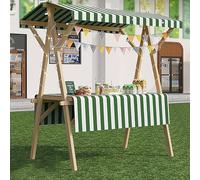 Stand portatile in legno con tettoia, carrello alimentare pieghevole su ruote, bancarella pop-up leggera per venditori ambulanti, ideale per mercati ed eventi all'aperto