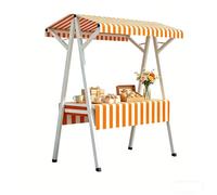 Stand Venditore da Mercato Portatile Pieghevole con Baldacchino a Righe - Tavolo Espositivo in Metallo con Struttura A per Mercato Agricolo, Coffee Cart e Vendite di Dolci(Orange,110cm/43in)