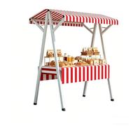 Stand Venditore da Mercato Portatile Pieghevole con Baldacchino a Righe - Tavolo Espositivo in Metallo con Struttura A per Mercato Agricolo, Coffee Cart e Vendite di Dolci(Red,190cm/75in)