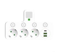 Standard europeo 1 a 3 Power ter con porte USB, interruttori indipendenti e luce notturna, multi-presa regolabile in altezza per casa e ufficio, bianco (bianco)