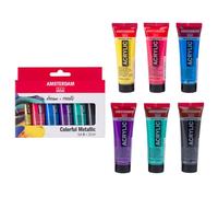 Amsterdam Standard Series vernice acrilica set metallico colorato, 6 x 20 ml, pigmenti resistenti, uso versatile, finitura satinata