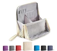 Standing Makeup Bag, Doresty Makeup Bag, Oxford Fabric Standing Make Up Bags Portable, Large Capacity, Waterproof Vertical Office Desktop Storage Bags (Beige)