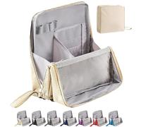 Standing Makeup Bag, Large Make Up Bag, Multi-Purpose Large Capacity Oxford Cloth Standing Makeup Bag, Portable, Waterproof with Compartments, for Women (Beige)