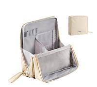 Standing Makeup Bag Portable,Large Capacity Cloth Standing Makeup Bag,Makeup Organizer Countertop, Waterproof Cosmetic Toiletry Bags with Handle. (Beige)